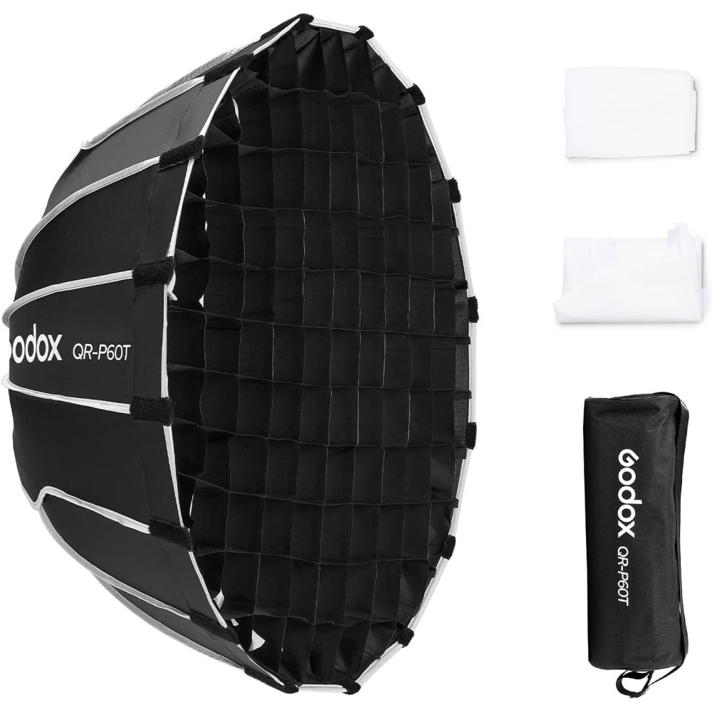 Parabolicalfox goodox QR-P60T verkko, diffuusorit, Bowen kiinnitys