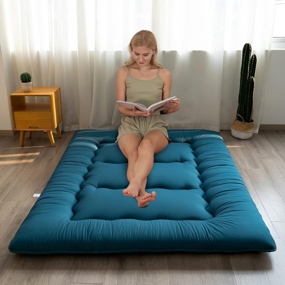 Yoshoot Ιαπωνικά futon, παχύ στρώμα με μαξιλάρι, 90x190 cm, μπλε