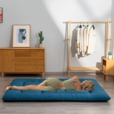 Yoshoot japonský futon, hustá matrace s polštářem, 90x190 cm, modrá