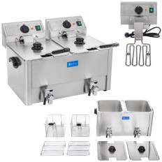 Duplo fritadeira elétrica com tapas de drenagem termostato ego 2x8l