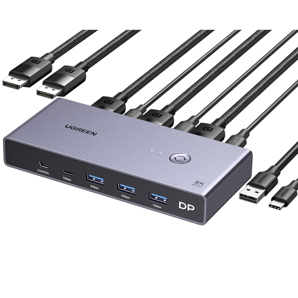 Byt KVM Ugreen CM695 DisplayPort 8K med 4 USB- och kabelportar