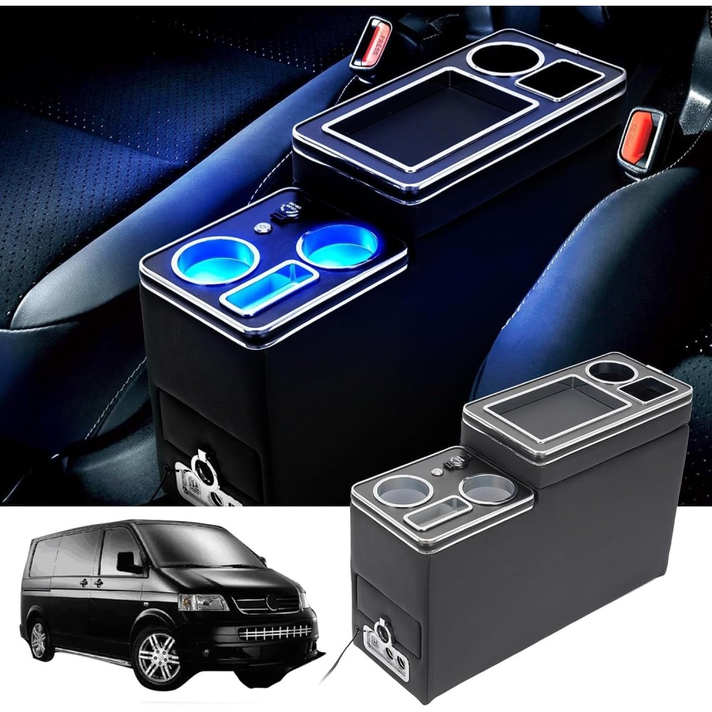 Qsulnn Central Console med USB og LED til VW T4 T7 (2003-2019), Udstilling