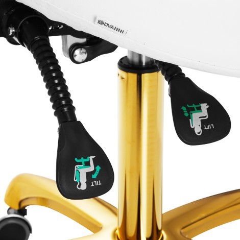Kosmetikhocker Giovanni 1004 Weiß mit goldener Basis — Detailaufnahme Bedienelemente