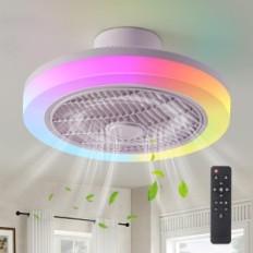 Lubų ventiliatoriaus LED RGB, 45 cm, 3 greitis, su nuotoliniu valdymu