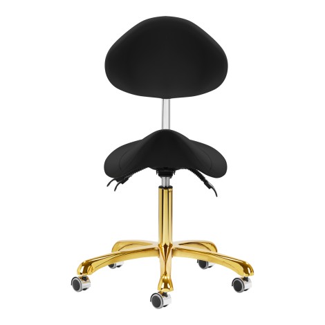 Taburete cosmético Giovanni 1004 negro con base dorada — vista frontal