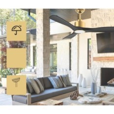 Sort loft fan Ofantop, 20W, LED E27, WiFi, Bluetooth, 132 cm