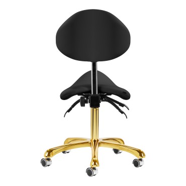 Tabouret cosmétique Giovanni 1004 noir avec base dorée — vue de face