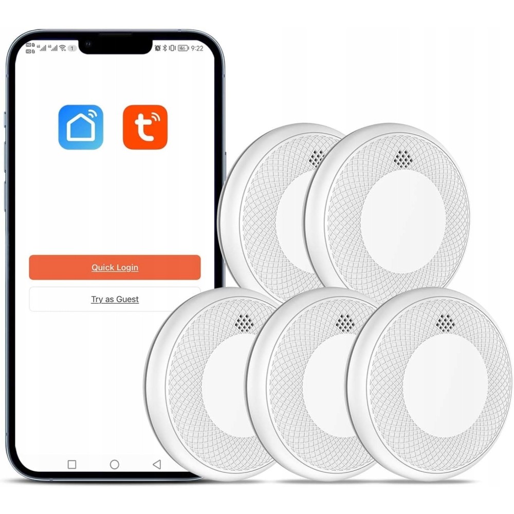 Safeliveo CS12W Detector de fumaça, Wi-Fi, Tuya / Smart Life, 5 PCs.