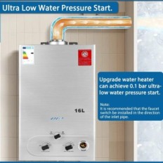 Kaasuvirtaus vedenlämmitin BREERAINZ 16L, 32KW, MIN 0,1BAR, Käytetty