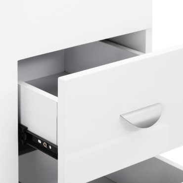 Cosmetic desk 312 vit vänster — närbild av låda