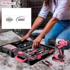 Hi-Spec DT30335Y 81 pcs set with pink 18V battery drill