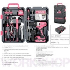 HI-SPEC DT30335Y 81 PCS Set mit rosa Batteriebohrer von 18V