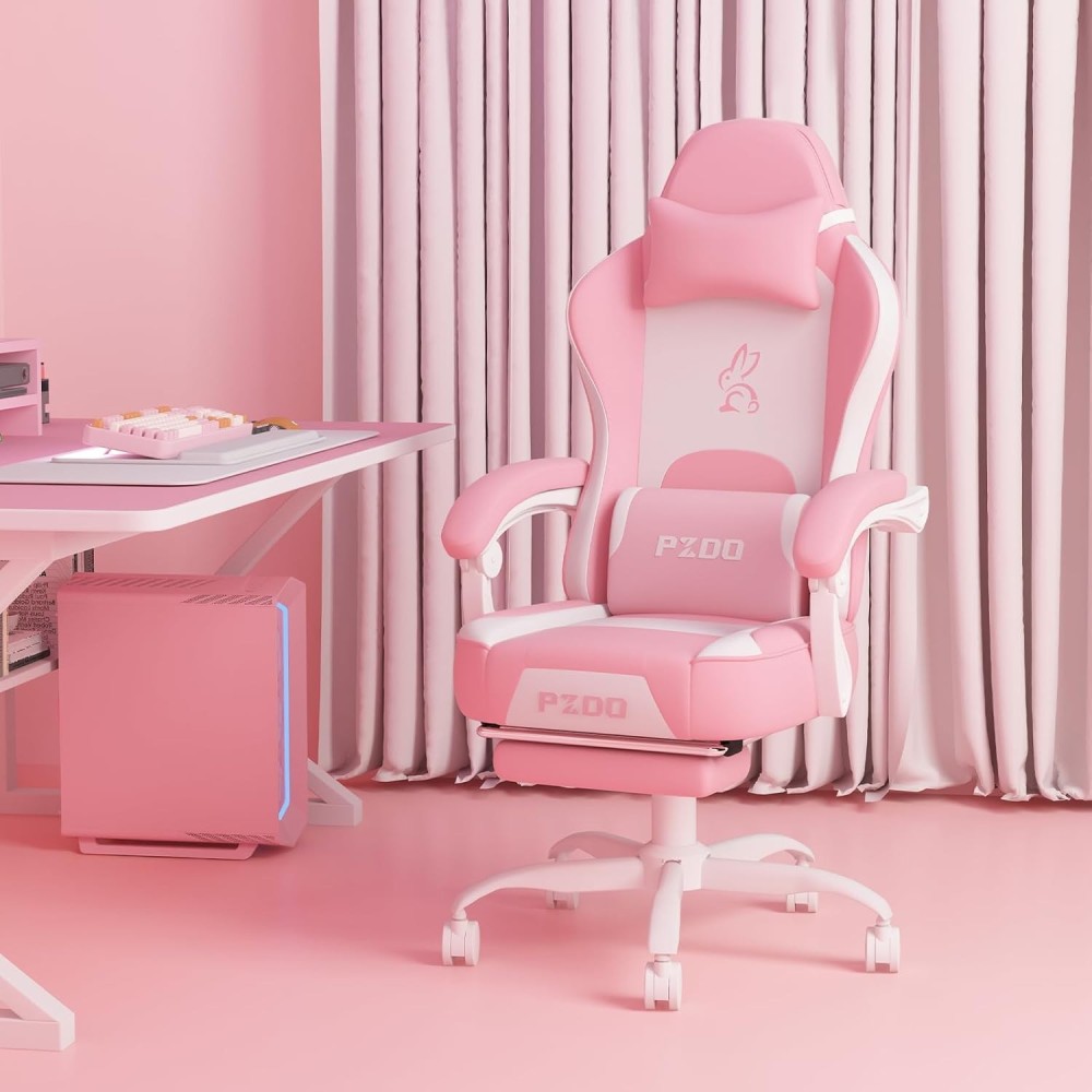 Silla de juegos PSK con adornos intercambiables, rosa y blanco, usado