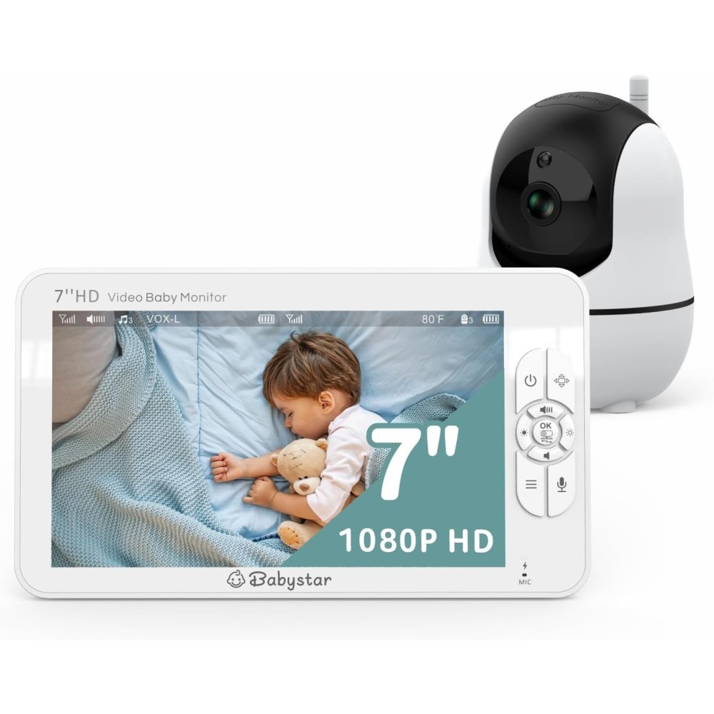 BabyStar Video Nanny, 1080P HD 360 °, 7 pulgadas, 4000 MAH, WIFI