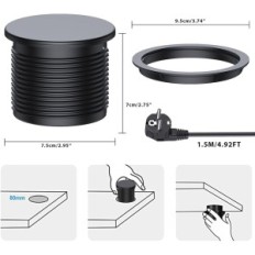 Dinolink, USB, USB desk socket, 1.5 m, black cable