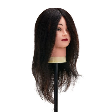 Tête d'entraînement coiffure Gabbiano WZ1, cheveux naturels noirs, 40 cm — vue de face