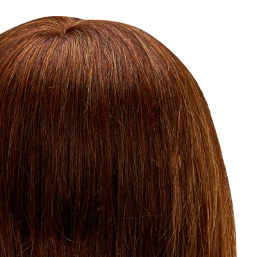 Tête d'entraînement coiffure Gabbiano WZ1 cheveux naturels couleur 4, longueur 16" — gros plan tête