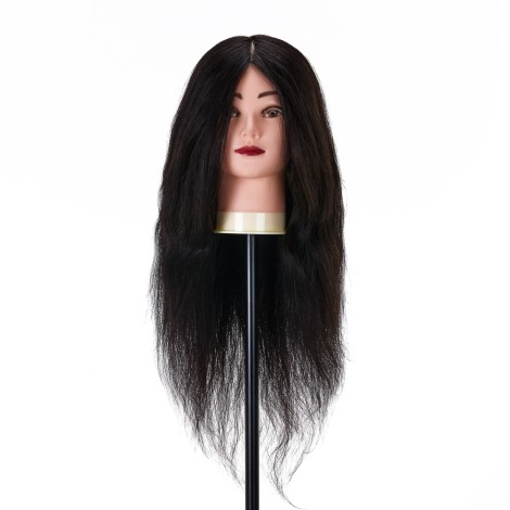 Cabeza de entrenamiento para peluquería Gabbiano WZ1, cabello natural, color 1, longitud 20" — vista frontal