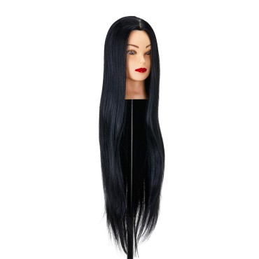 Testa di allenamento per parrucchiere Gabbiano WZ2, capelli sintetici, colore 1, lunghezza 24" — vista frontale