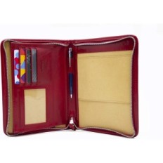 Bőr notebook tok Noda A5 piros elegáns könyvborító zsebekkel és rögzítés