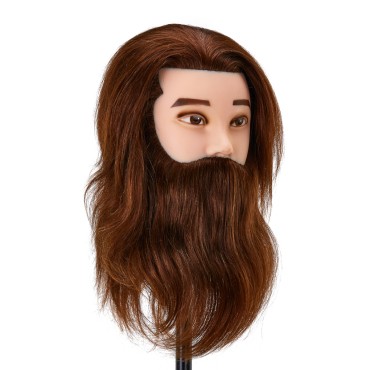 Gabbiano WZ4 training head with beard, natural hair, color 4 , length 8"+6" — front view