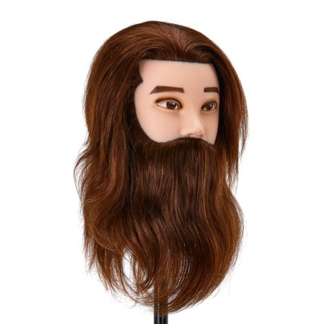 Gabbiano WZ4 training head with beard, natural hair, color 4 , length 8"+6" — front view