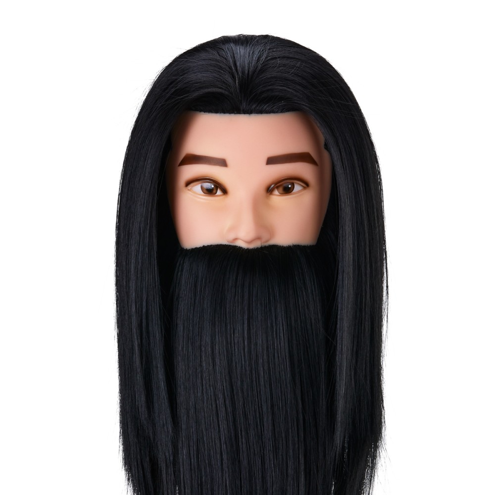 Tête d'entraînement Gabbiano WZ4 avec barbe, cheveux synthétiques, couleur 1, longueur 8"+6" — vue de face