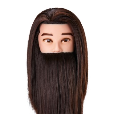 Tête d'entraînement Gabbiano WZ4 avec barbe, cheveux synthétiques, couleur 4, longueur 20 cm + 15 cm — vue de face