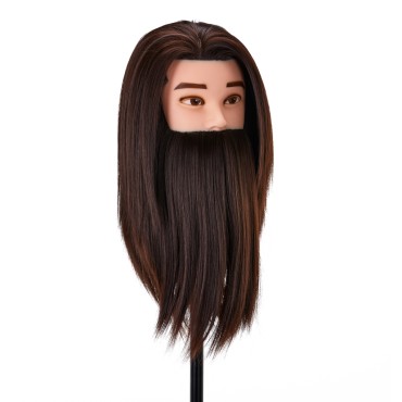 Cabeça de treino Gabbiano WZ4 com barba, cabelo sintético, cor 4, comprimento 27 cm + 27 cm — vista frontal