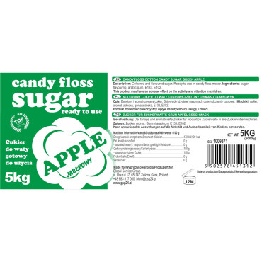 Krāsains aromatizēts cukurs zaļo cukuru ar ābolu garšu 5kg