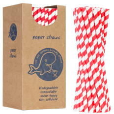 Bio Ecological Paper Stro strohuizen 6 / 205mm - Wit-rood 250pcs.