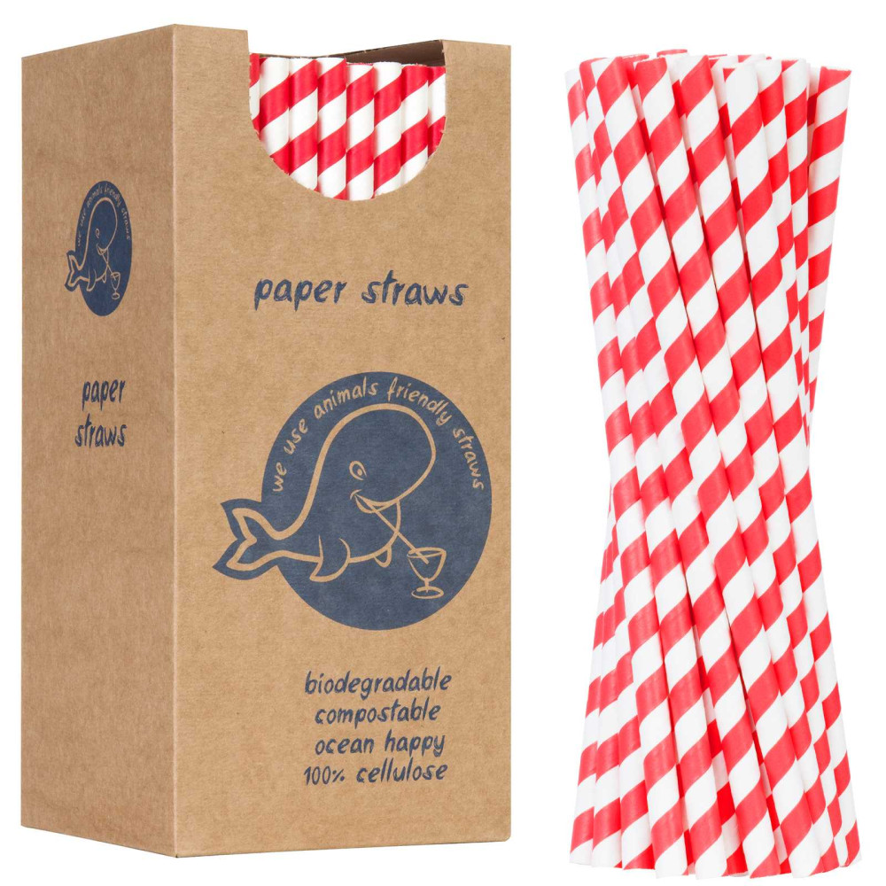 Pailles en papier BIO écologiques PAPER STRAWS 6/205mm - blanches et rouges 250 pièces.