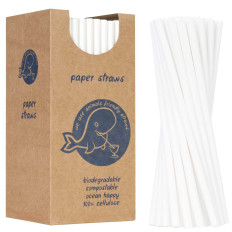 Pailles en papier BIO écologiques PAPER STRAWS épaisses 8/205mm - blanches 160 pièces.