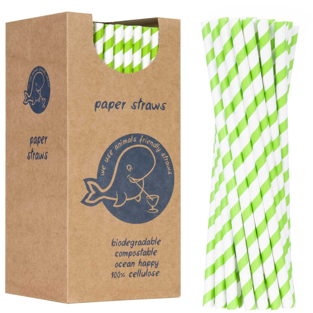 Palhas de papel de papel bio e ecológica grossa 8 / 205mm - branco e verde 160pcs.