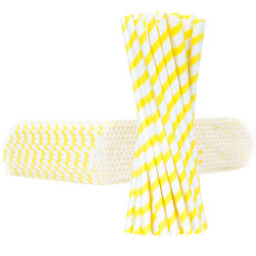 Pailles en papier BIO écologiques PAPER STRAWS épaisses 8/205mm - blanc-jaune 500 pièces.