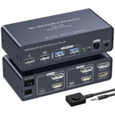 Switch KVM Vedindust, HDMI, 2 monitores, 4K 8K, USB-C