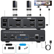 Διακόπτης KVM Vedindust, HDMI, 2 οθόνες, 4k 8k, USB-C