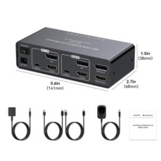 Switch KVM Vedindust, HDMI, 2 skjermer, 4k 8K, USB-C