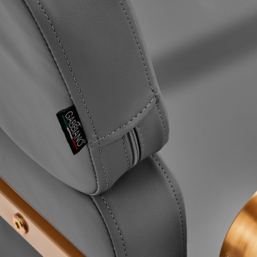 Gabbiano Porto-GM Friseurstuhl grau — Detailaufnahme Etikett
