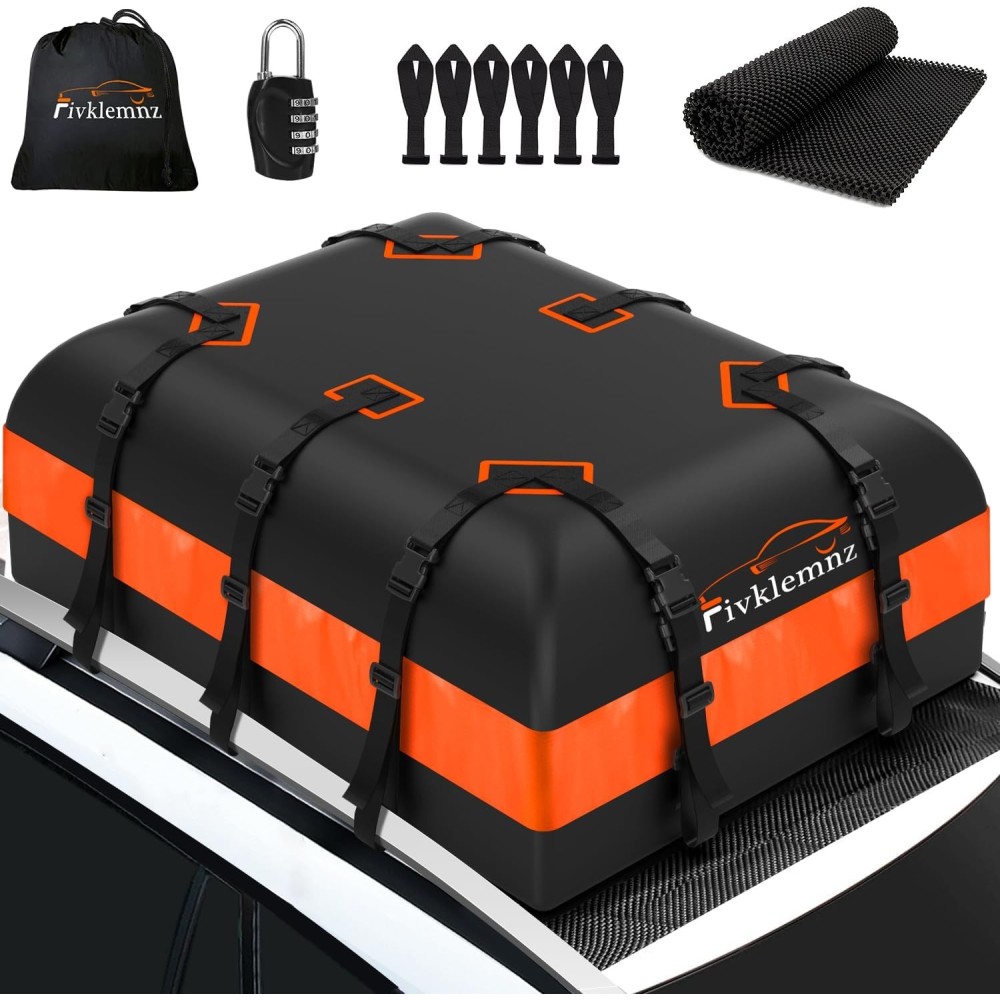 Caja de techo impermeable Fivklemnz 21 pies3 con tiras y ganchos de puerta