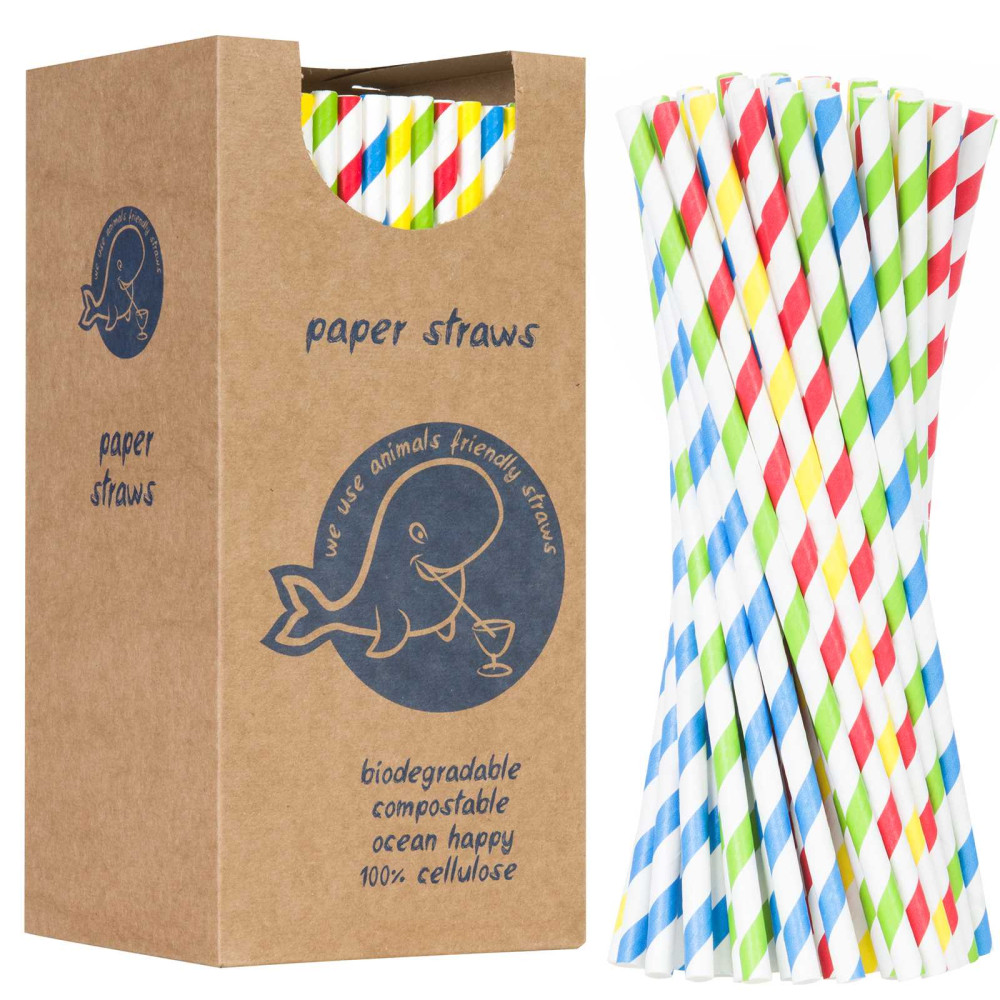 Pailles en papier BIO écologiques PAPER STRAWS 6/205mm - mélange de 250 pièces.