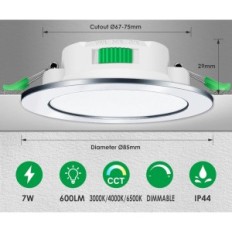 Alusso LED Punto Empotrado 230V, 7W, Cromo, Cálido / Neutro / Luz blanca