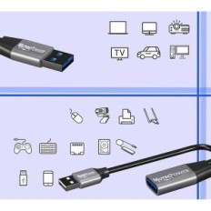 USB 3.0 15m Mutecpower kabel, s zesilovači, výkon, černá