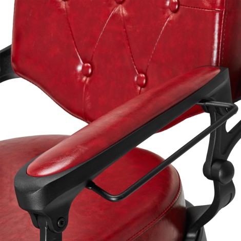 Poltrona da Barbieri President Rossa — primo piano del bracciolo