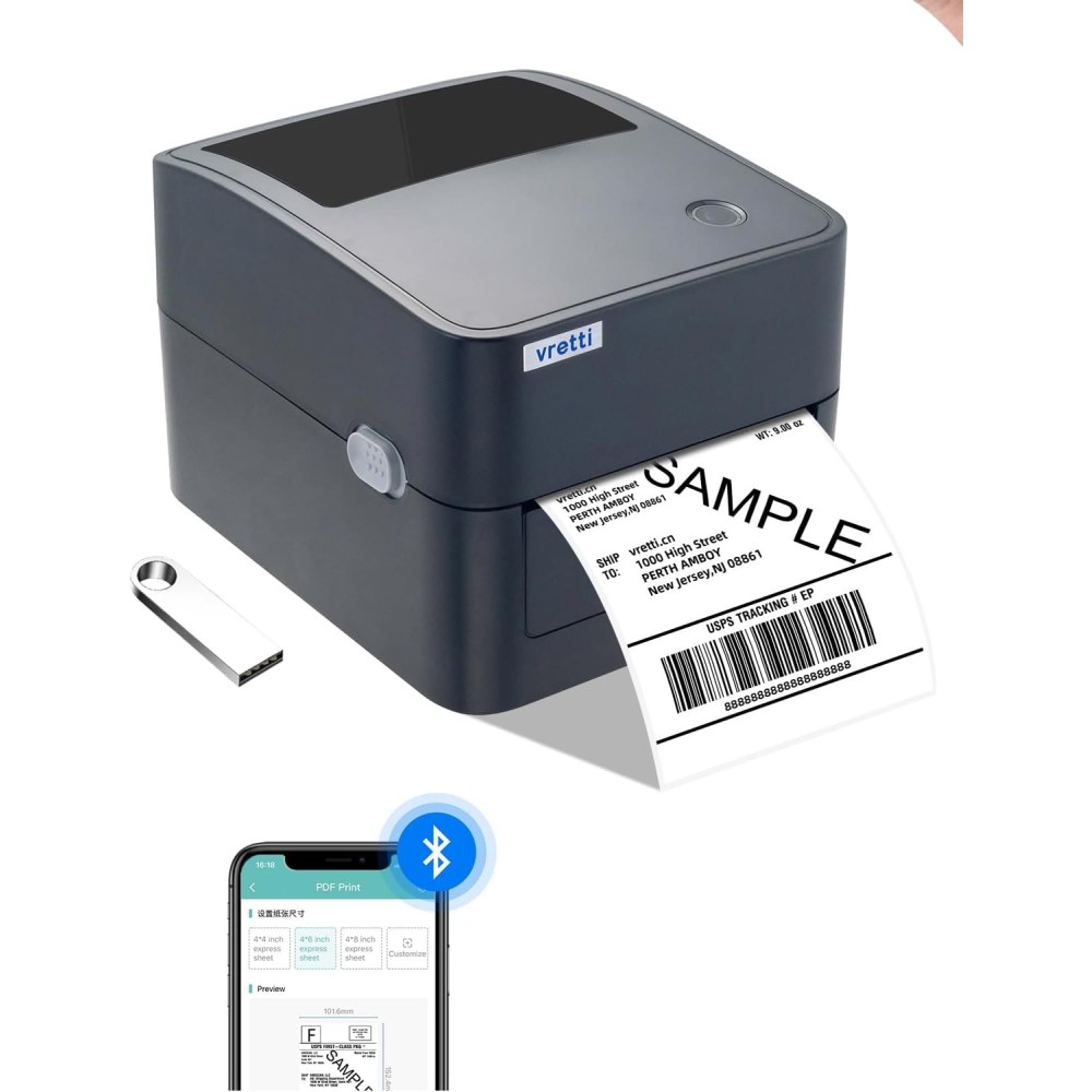 Vretti 410-USB Bluetooth 4x6 Label printer, Windowsi ja Mac OS