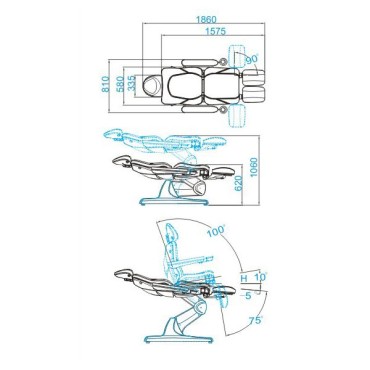 Elektrische cosmetische stoel Azzurro 870s pedicure 3 motoren grijs