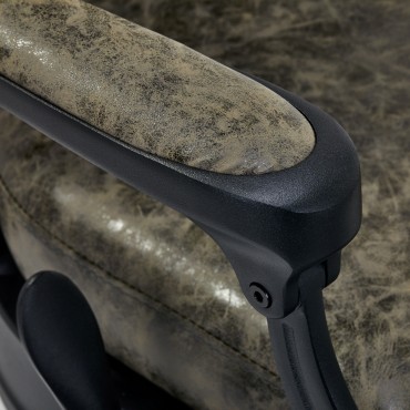 Poltrona da Barbiere President Old Leather Verde — primo piano del bracciolo