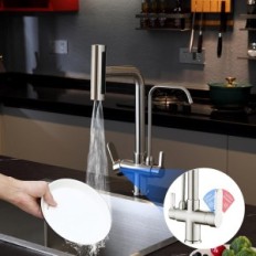 Rubinetto da cucina 3 in 1, con doccia estratta, argento