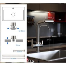 Rubinetto da cucina 3 in 1, con doccia estratta, argento