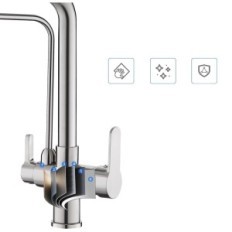 Keukenkraan 3 in 1, met geëxtraheerde douche, zilver